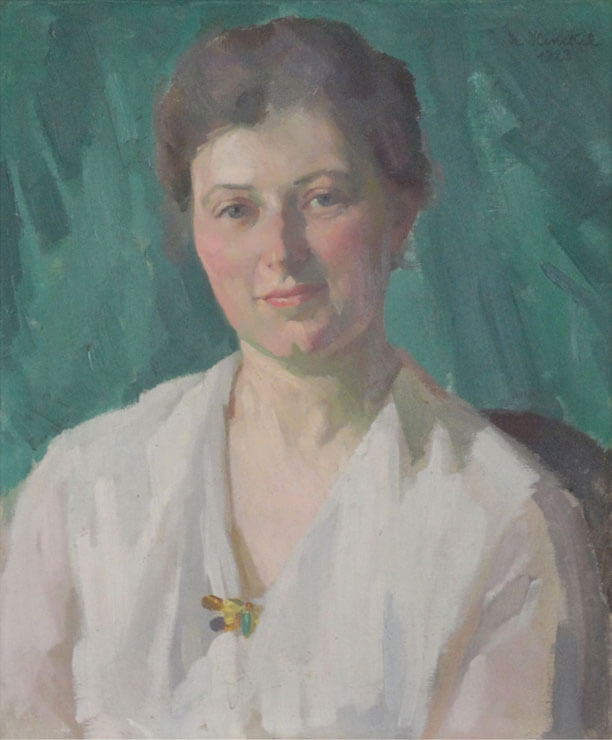 Frau mit Brosche, Karl Henckel (1881 – 1950), 1923, Öl auf Leinwand, 70 x 60 cm